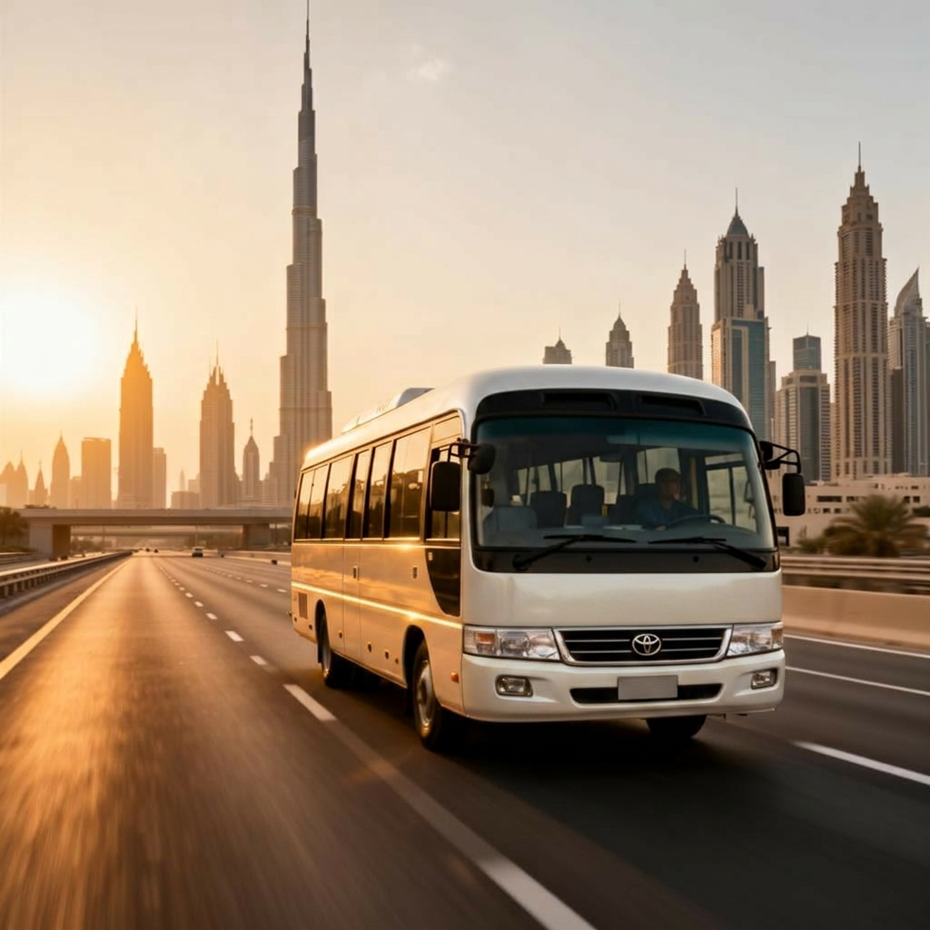 Toyota Coaster on Sheikh Zayed Road to Dubai