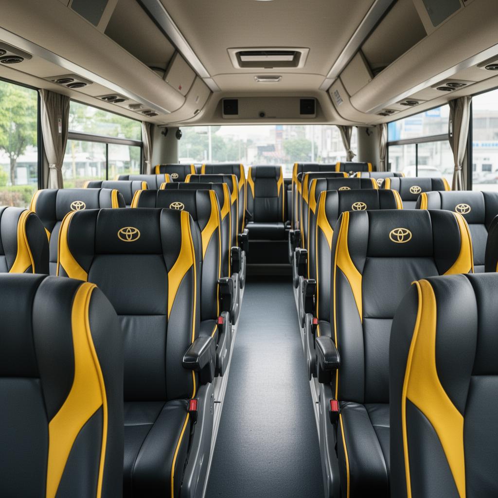 Comfortable AC interior of Toyota Coaster